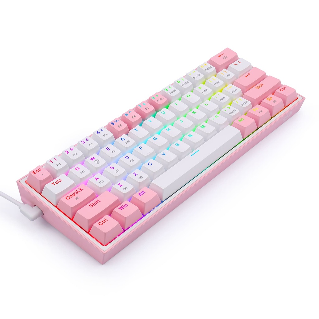 TECLADO GAMER REDRAGON FIZZ PRO K616 CON LUCES RGB SWITCH ROJO EN ESPAÑOL (BLANCO-ROSA)