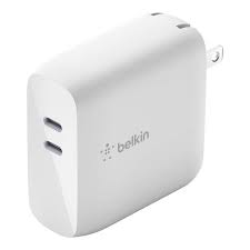 CARGADOR DE PARED 2 PUERTOS USB TIPO C BELKIN 68W (BLANCO)