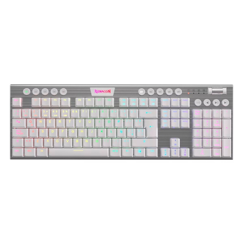 TECLADO GAMER REDRAGON HORUS FS K619 USB TIPO C CON LUCES RGB SWITCH ROJO EN ESPAÑOL (BLANCO)