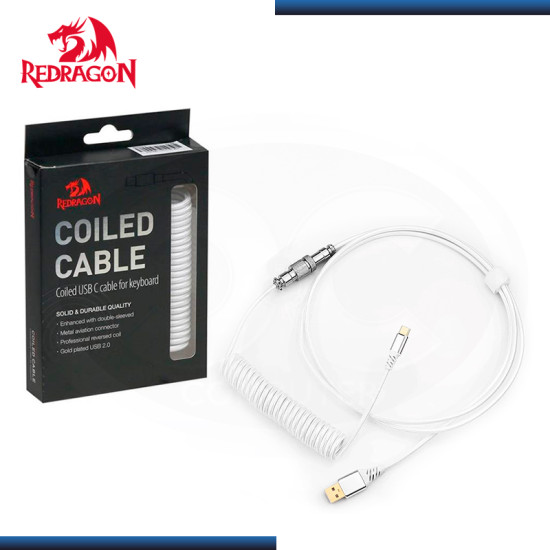 CABLE EN ESPIRAL REDRAGON A115 PARA TECLADO USB TIPO C - USB TIPO A (BLANCO)