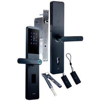 CERRADURA INTELIGENTE VTA 84315 TIPO MANIJA DOBLE CERROJO HUELLA TARJETA PIN APP Y LLAVE (NEGRO)