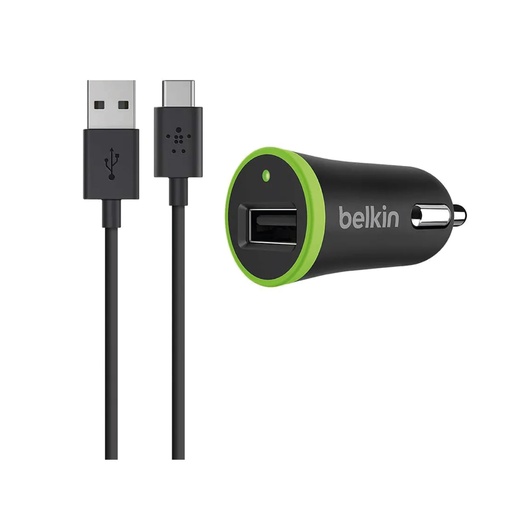 [0108034001] KIT CARGADOR PARA CARRO BELKIN F7U002BT06-BLK 1 PUERTO USB TIPO A + CABLE USB TIPO A - USB TIPO C 2,1A (NEGRO-VERDE)