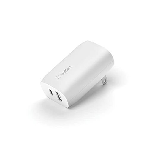 [0108037901] CARGADOR DE PARED 2 PUERTOS BELKIN WCB007dqWH USB TIPO C 25W Y USB TIPO A 12W (BLANCO)