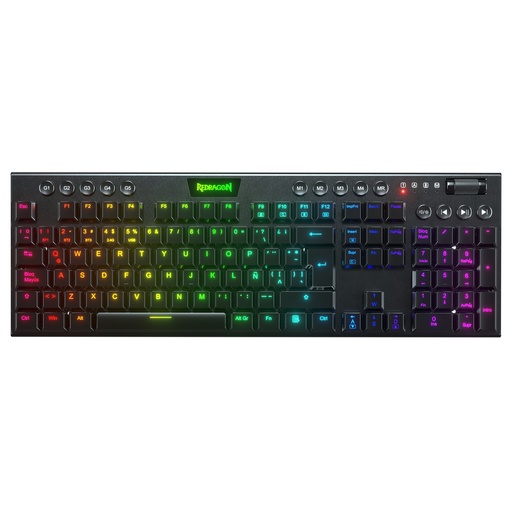 [0109069101] TECLADO INALAMBRICO GAMER REDRAGON HORUS FS K618 CON LUCES RGB SWITCH ROJO EN ESPAÑOL (NEGRO)