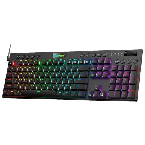 [0109069701] TECLADO GAMER REDRAGON HORUS FS K619 USB TIPO C CON LUCES RGB SWITCH ROJO EN ESPAÑOL (NEGRO)